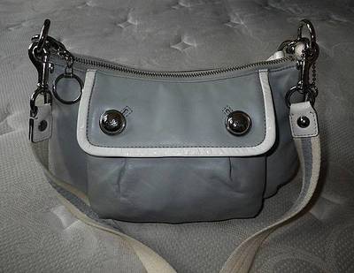 Coach Poppy Gray Leather Groovy Crossbody Messenger Tote Bag Purse