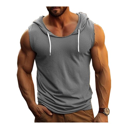 Men's Sleeveless Hooded Bodybuilding Tank Top Gym Vest Workout Shirt - Picture 7 of 15