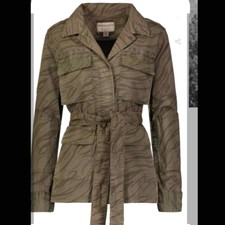 Marrakech Demi Belted Animal Print Military Green Utility Womens Jacket Size Xs