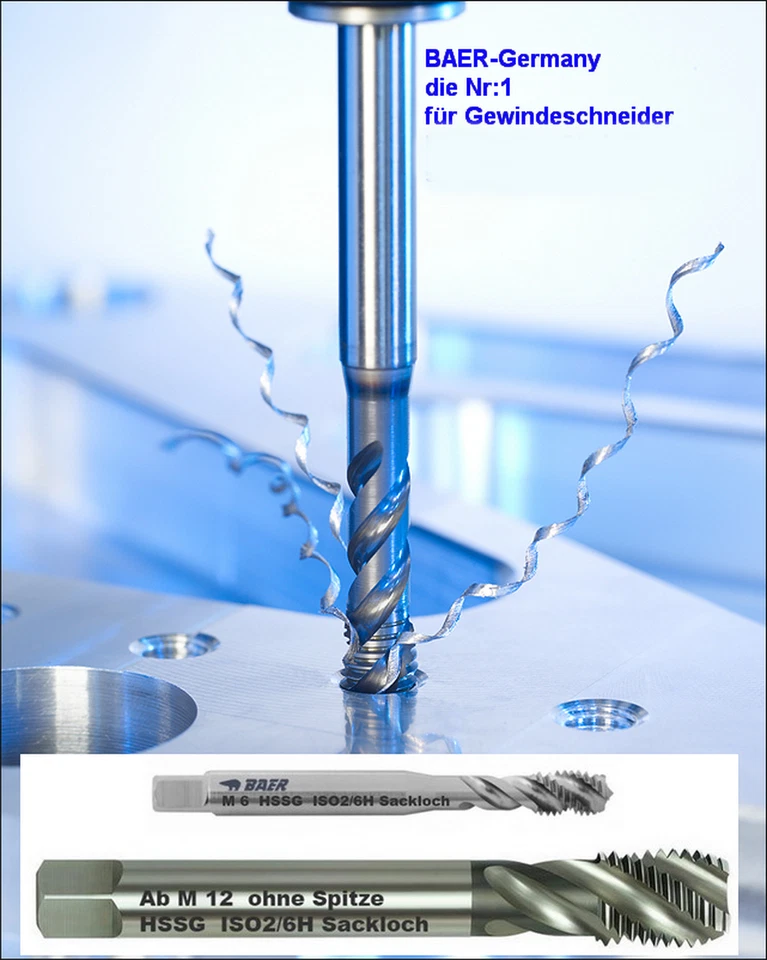 BAER GERMANY HSS Gewindebohrer BAER Gewindebohrer M 2-20 Maschinengewindebohrer 35° Spiralnut