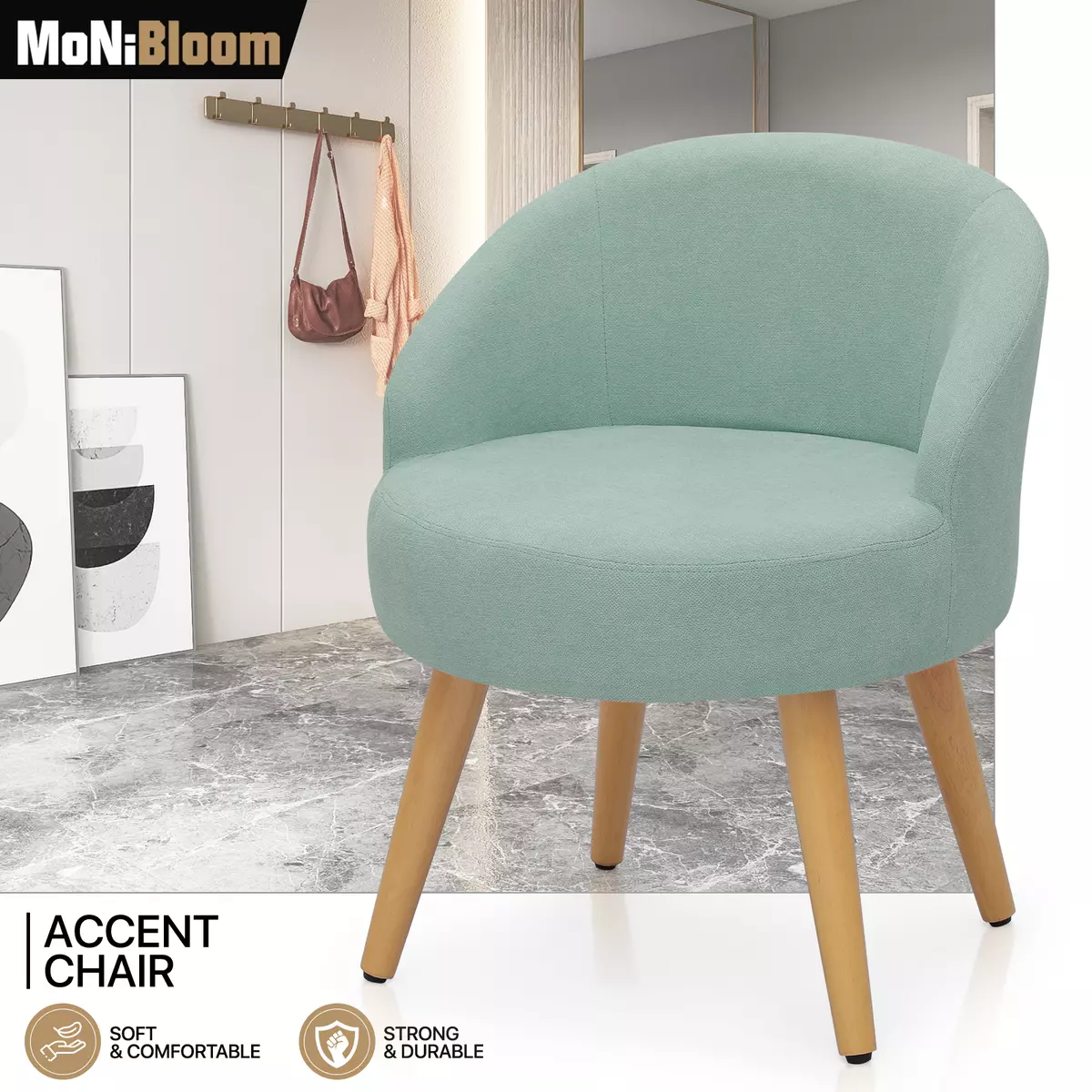 Leisure Tufted Velvet Fabric Accent Chair Blue Upholstery Armchair