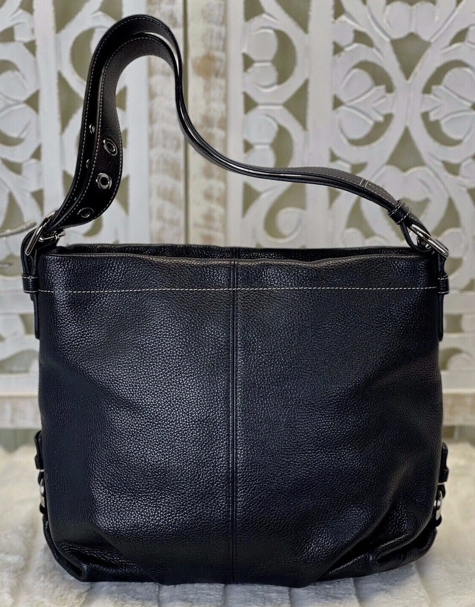 COACH Pebbled Leather Pouch Solid Black Shoulder Bag