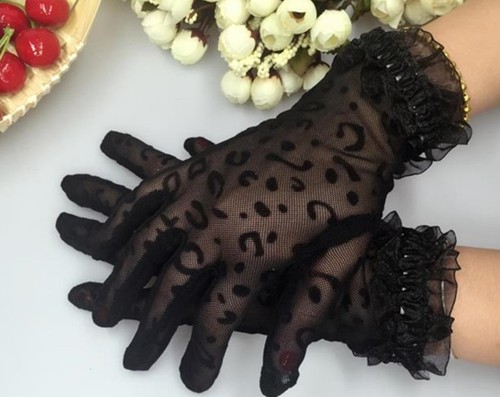 Women Lady Sexy Black White leopard print Lace Fancy Party short Costume Gloves  - Bild 3 von 15