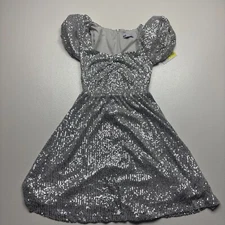 So Good For Life Sequin Dress Women's Size Small Silver Zipper Back Square Neck