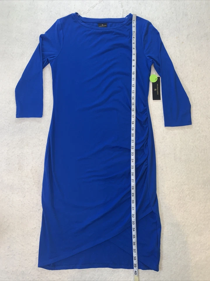 WORTHINGTON роскошь синий 3/4 рукав драпированный платье эластичной хлопок маленький новый с Ярлыками - Изображение 3 из 4