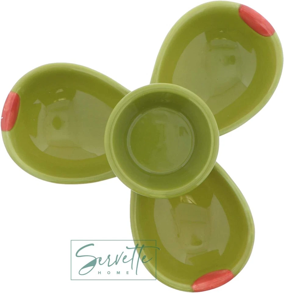 Olive Shaped Four Section Ceramic Condiment Divided Serving Tray - Image 3 of 4