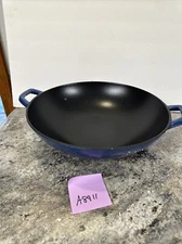 Geoffrey Zakarian Dash 14” Cast Iron Wok  Blue Read Description Blemish As Is
