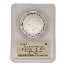 2020-P $1 Basketball Hall Of Fame - Jerry West HAND SIGNED - PR70DCAM 7B