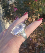 Sterling Silver 49 CTW Checkerboard Cut Clear Quartz Ring Size 9