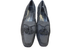 Vtg Salvatore Ferragamo Boutique Black Suede Tassel Shoes Heeled Loafers Italy