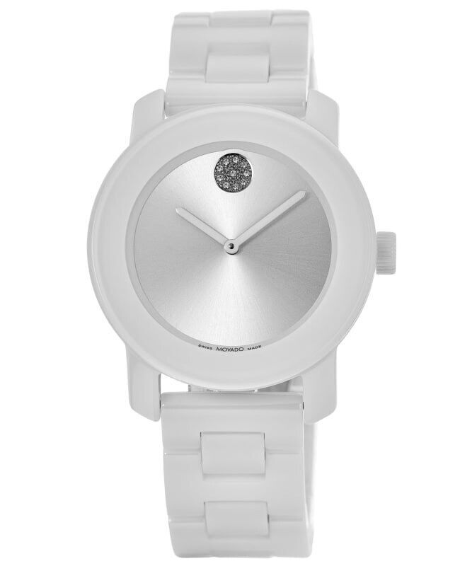 Movado Bold Ladies White Ceramic Case Band Silver Dial Women's ...