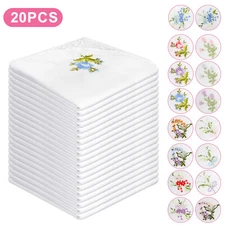 20Pcs Vintage Floral Flowers Handkerchief Cotton Square Soft Hanky Ladies Women