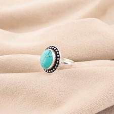 Blue Turquoise Gemstone 925 Sterling Silver Artisan Ring Jewelry Gift For Mother