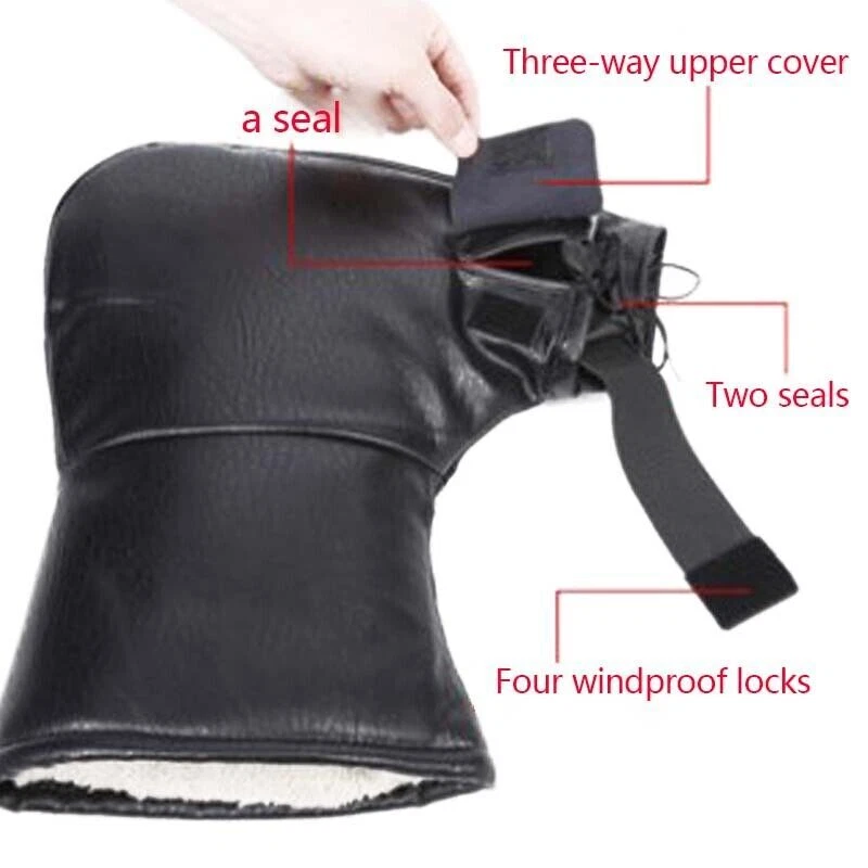 2X Black Motorcycle Handle Bar Mitts Hand Warmer Motorbike Bar Muffs PU Gloves - Image 3 of 4