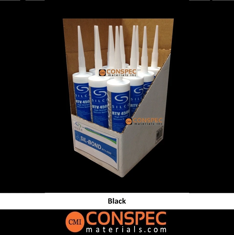 BLACK High Temp Silicone 100% RTV Sealant 10-oz Food Grade CASE (12) SILCO 4500