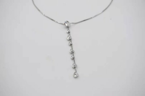 Swarovski Clear Round Crystals Dangle Floating Y Chain Long Necklace Silver - Picture 10 of 13