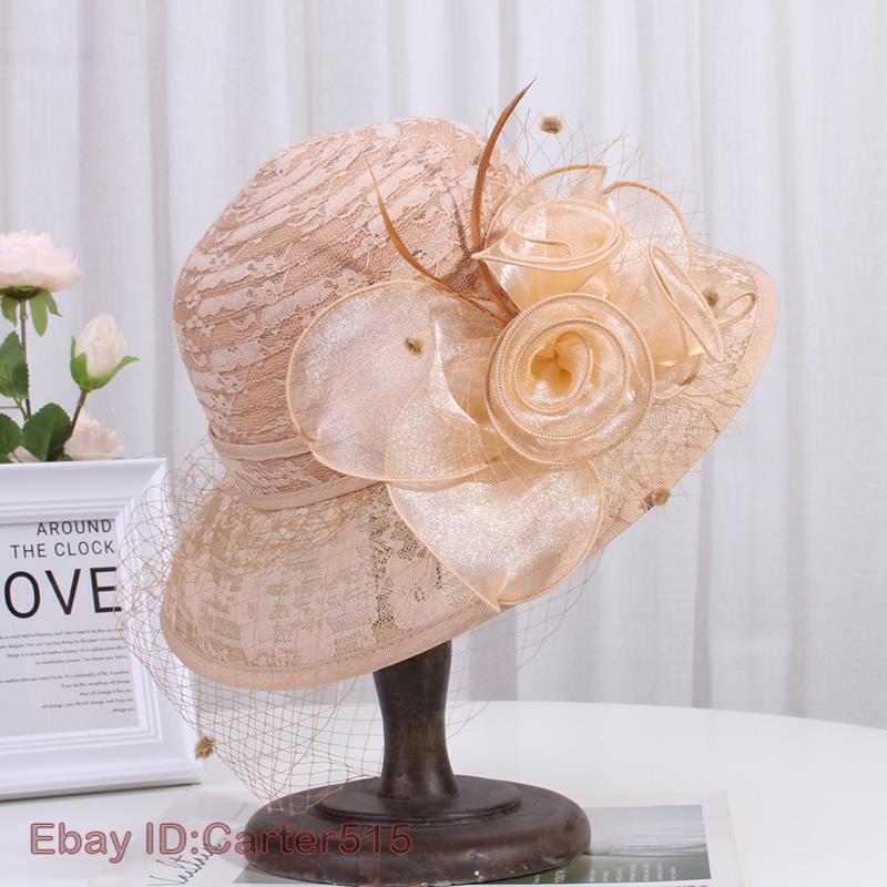 women's dress hats for church RZTA Kentucky Derby Hat Wide Brim Leaf Flower Bridal Shower Hat F1-Gold this hat is sure to turn heads Church Hats for Women -