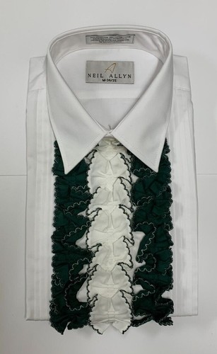 CAMISA ESMOQUIN VINTAGE PARA HOMBRE - VERDE BOSQUE Y BLANCO Volantes Desmontables / Dickie 3D - Imagen 7 de 10