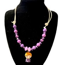 NWOT -Toddler/Girls Adjustable Beaded Necklace with Girl Pendant - Purple 10-14