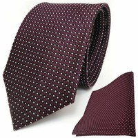 Tigertie Seidenkrawatte + Seideneinstecktuch Bordeaux Silber Schwarz Gepunktet