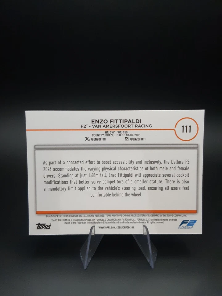 2024 Topps Chrome Formula 1 Enzo Fittipaldi #111 Sepia - Image 2 of 2