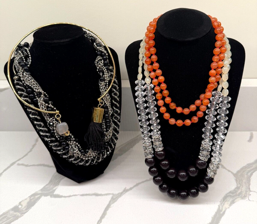 Lot of 5 Statement Necklaces - Bold Multicolor Beaded & Chain Designs - Fashion