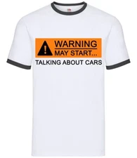 Warning May Start Talking About Cars - Mens Ringer - Love Fan Car Mechanic Funny
