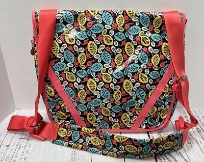 VERA BRADLEY FRILL PInk Leaf Vinyl Coated Messenger Bag - READ