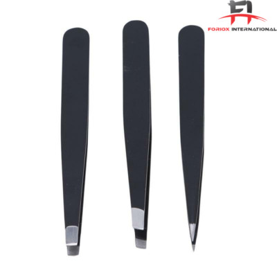 Schwarze Pinzette Set Edelstahl Augenbrauen Wimpern Haarentfernung Zupffer 3 tlg.