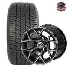 12" Ninja Machined Black Golf Cart Wheels and Tires Combo (205/30-12) Set of 4