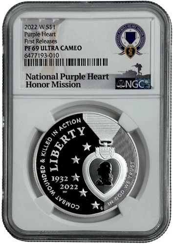 2022 W Purple Heart Silver Dollar $1 Proof Coin NGC PF 69 First Releases