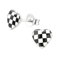 1 Paar Ohrringe Ohrstecker 925 Sterling Silber Herz Kariert