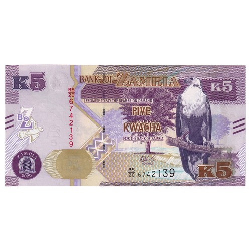 [#246437] Banknote, Zambia, 5 Kwacha, 2020, UNC - Foto 1 di 2