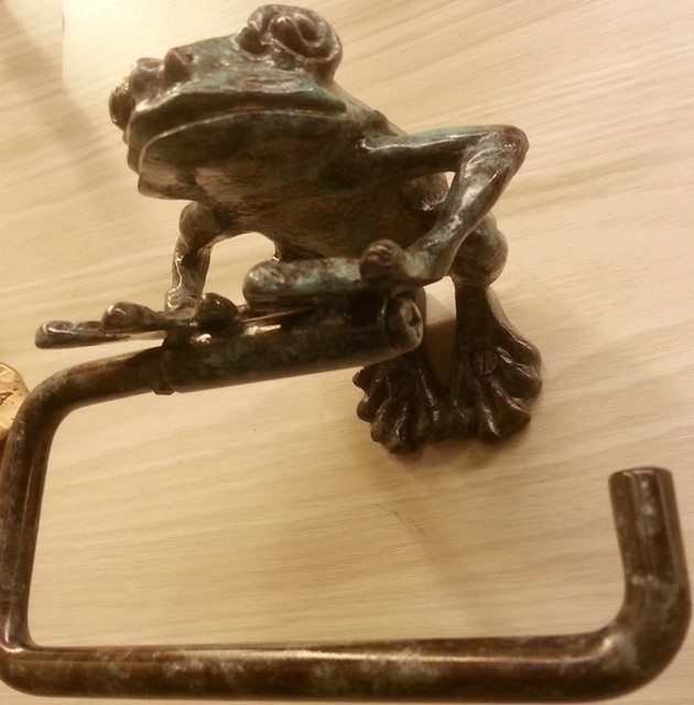 Brass Roll Tissue Paper Holder Hang ฺGREEN FROG Vintage Toilet Wall