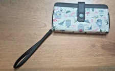 NWT Clutch/Wristlet/Wallet, Snap & Zip Around, Faux Leather/Bird Print Vinyl