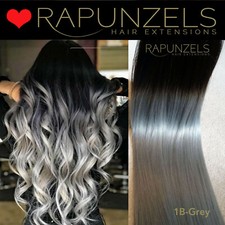 Grey Ombre 20" straight remy human hair weft Black to Grey DIY Clip in weave