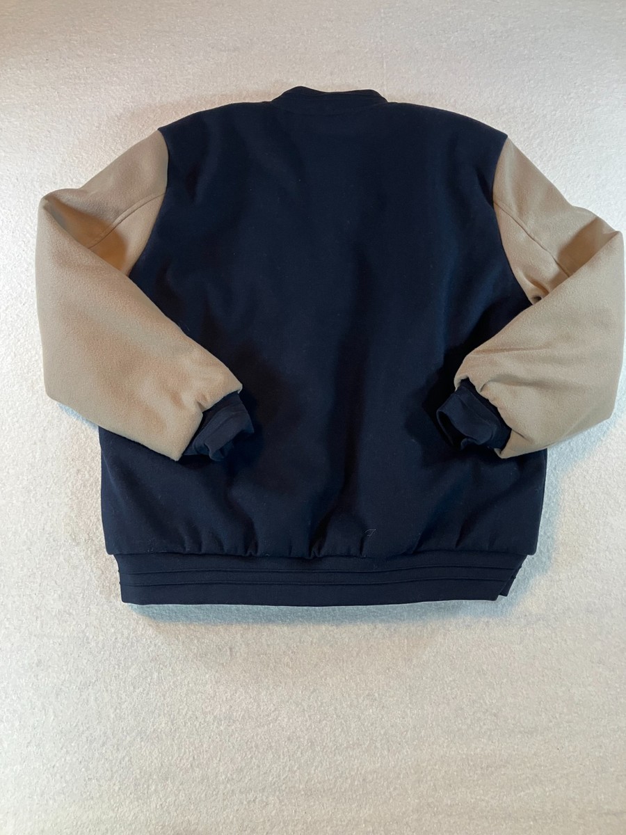 NWT Stone Falcon Navy and Beige Varsity Bomber Jacket with SF