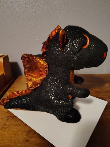 9" Merlin Beanie Boo Dragon Black w/orange stuffie plush