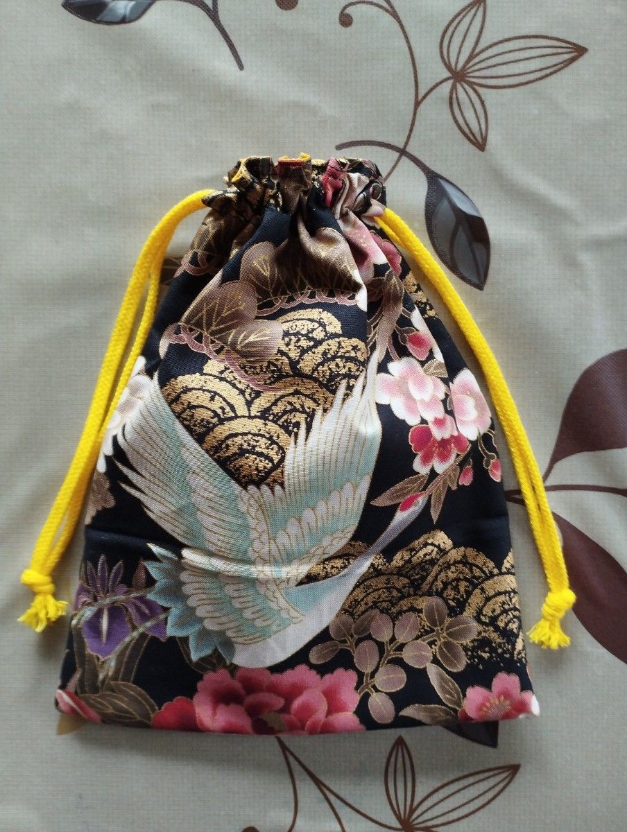 Drawstring bag Japanese pattern crane - image 1