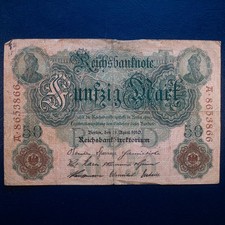 1910 Germany 50 Mark Note, VF Condition, Pre-WWI Imperial Currency N29