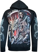 Black Gothic Fantasy Zip Hoodie Grim Reaper and Dragon 3D Print S-5XL
