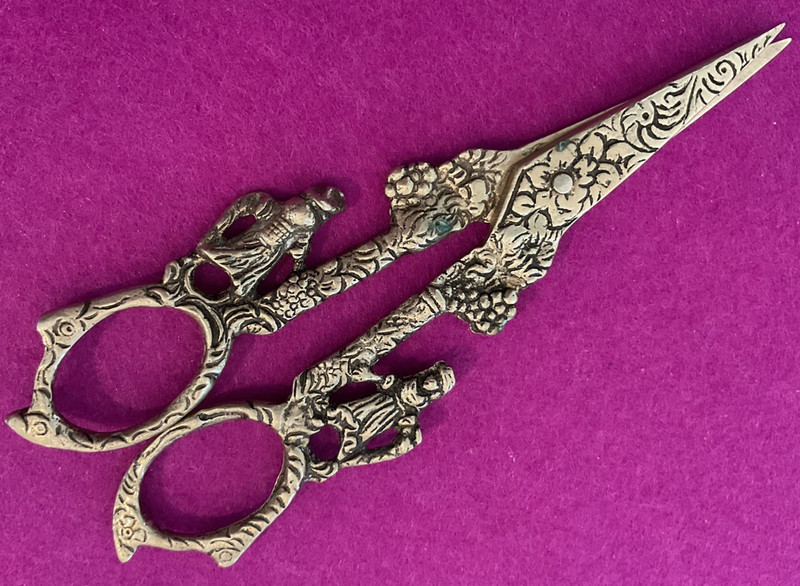 Fancy Ornate  Silver Dutch Figural & Grapes 5.7" Shears Scissors Probably 833