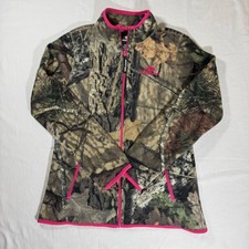 Mossy Oak Womens Camo Fleece Jacket Pink Trim Full Zip Thumbholes Small Mossy Oak Womens Camo Fleece Jacket Pink Trim Full Zip Thumbholes Small