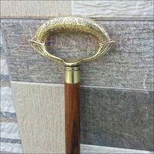 Antique Style Victorian Brass Handle Cane Wooden Walking Stick Vintage Gift Men
