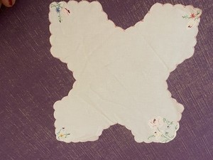 Vintage Cotton Bread Basket Liner Hand Embroidered & Appliqued with Flowers