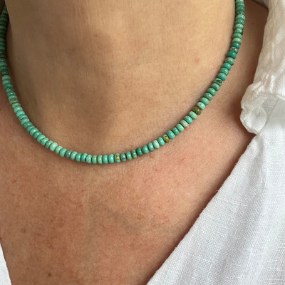 Arizona Turquoise Necklace 14k Solid Gold | 4mm Green Blue Rondelle Beads