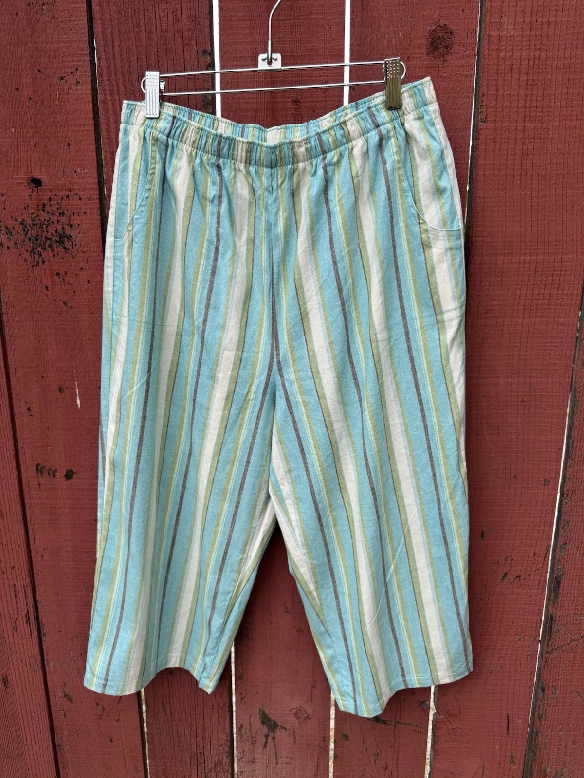 Denim & Co Linen Cotton Striped Pull On Elastic Waist Capri Cropped Pants Large
Opens in a new windo