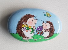 bemalter Stein "Osterbesuch "🦔🦔🌼🥚-handgefertigtes Unikat 