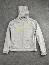 Nike Dri-FIT Hoodie Jacket Youth XL Gray Full Zip Yellow Swoosh Athletic