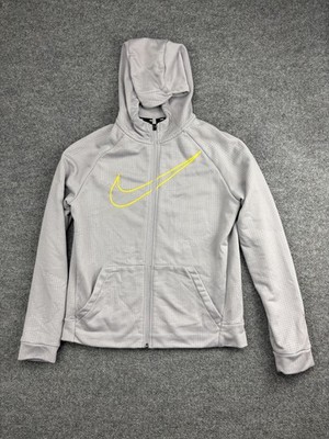 Nike Dri-FIT Hoodie Jacket Youth XL Gray Full Zip Yellow Swoosh Athletic